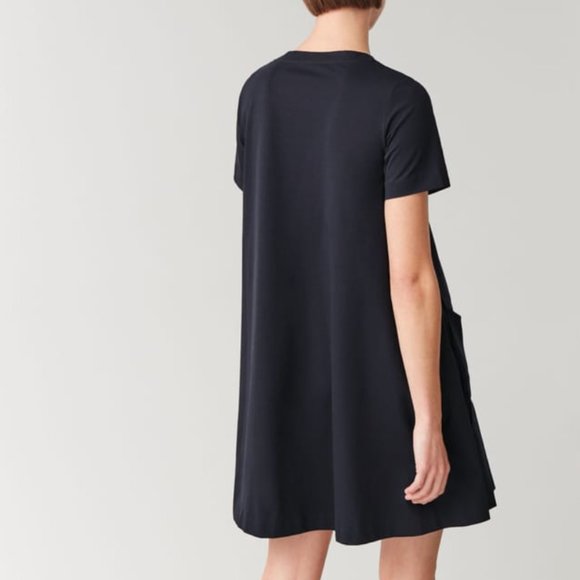 COS dark navy blue tied-pocket cotton swing dress - Picture 2 of 11